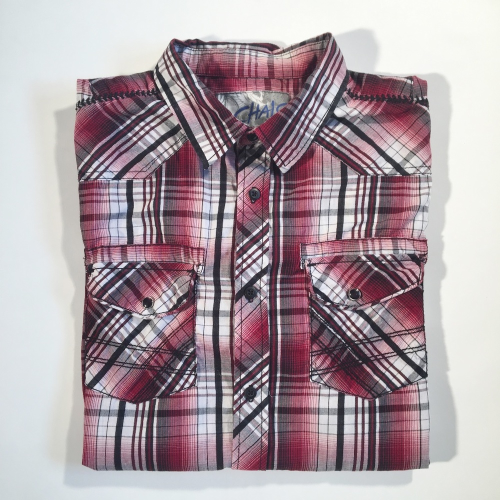 Plaid Short Sleeve with Western-Style Details